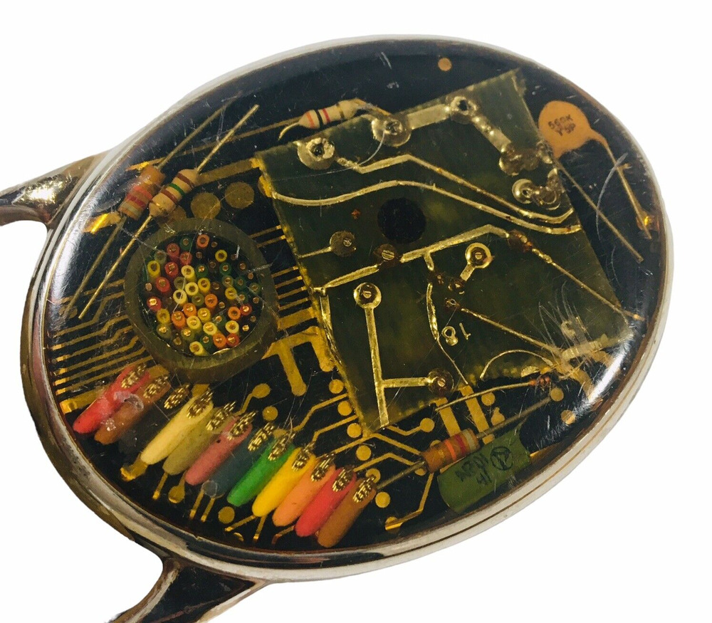 VTG CIRCUIT BOARD COMPUTER GEARS COG STEAM PUNK VON WEST 70'S BUCKLE w/BELT